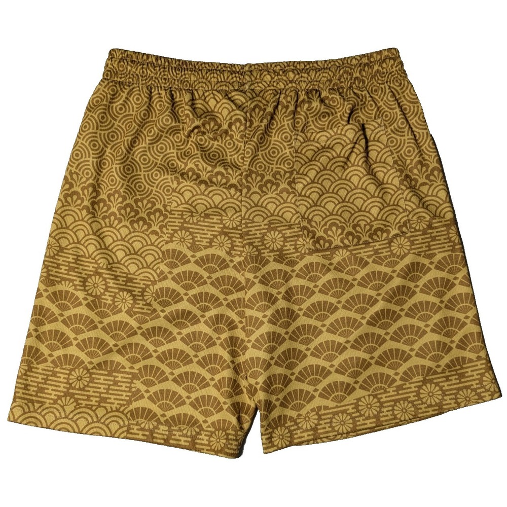 Red Ape MCMXXXIII‎ Men Large Gold Scallop AOP Pull-on Shorts - Picture 4 of 14
